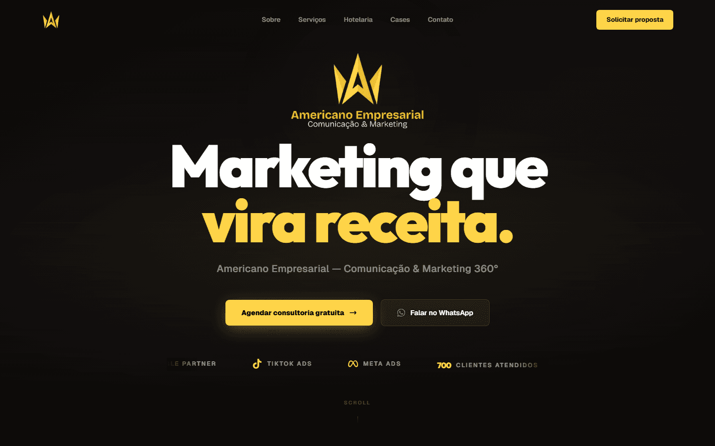 Página inicial do site Americano Marketing