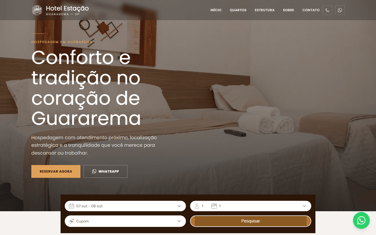 Página inicial do site Hotel Estação Trem Guararema